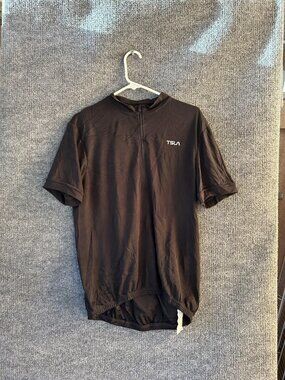 TSLA Cycling Jersey Mens Large Black 1/4 Zip Short Sleeve Bike Top Lightweight